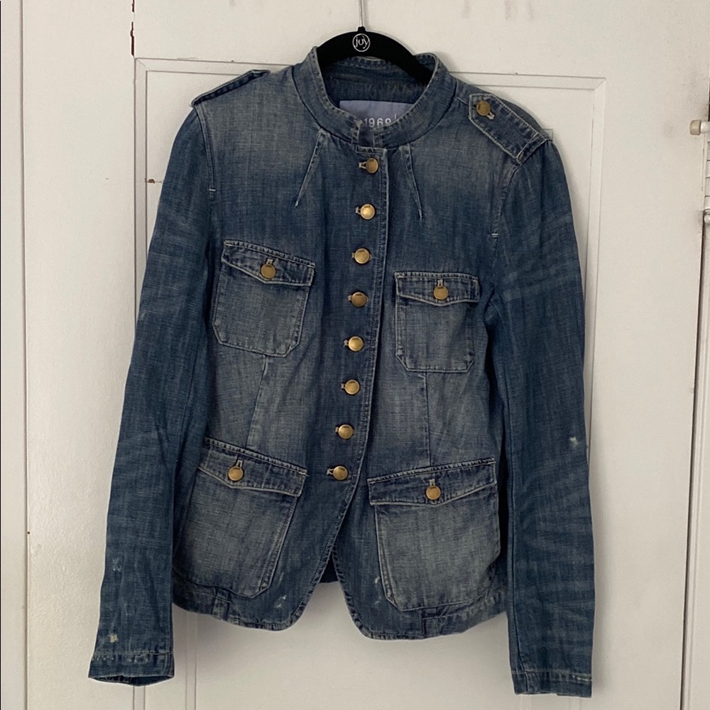 Distressed Military Style Jean Jacket